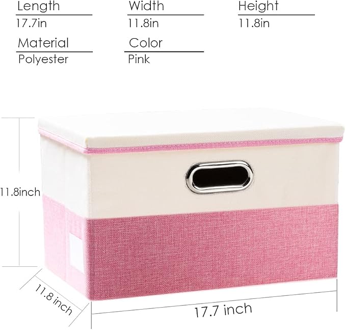 PRANDOM Large Collapsible Storage Bins with Lids [3-Pack] Fabric Foldable Storage Boxes Organizer Containers Baskets Cube with Cover for Home Bedroom Closet Office Pink&Cream(17.7x11.8x11.8) - Image 4