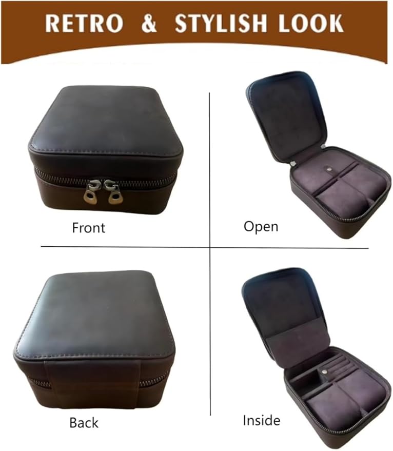 Watch Travel Case for Men, Genuine Leather Watch Case Travel Jewelry Case Vintage Travel Watch Box Handmaded Leather Watch Holder Cufflinks Box for Home Storage,Travel and Display - Image 4