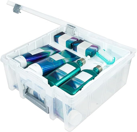 Best Kept Double Deep Storage Box with Lift-Out Tray, Clear Silver by BestKept