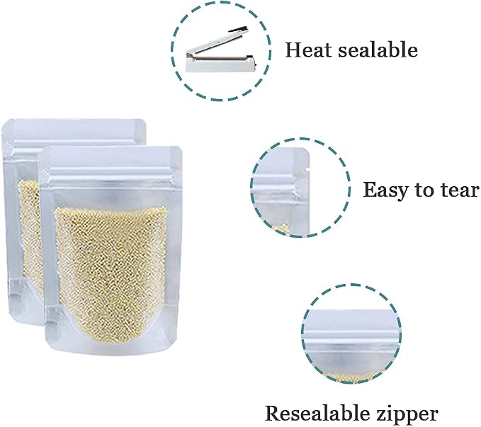 PABCK 100 Pack 3.5x5.1 inch Resealable Stand Up Bags Matte Clear Zipper Lock Heat Seal Pouch with Tear Notch for Zip Food Storage Lock Packing - Image 2