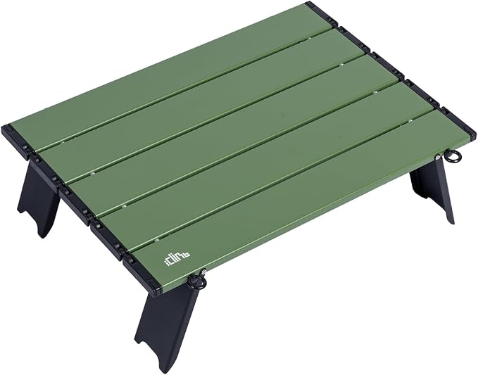 iClimb Ultralight Compact Mini Beach Picnic Folding Alu. Table with Carry Bag, Two Size (Green, S) by iClimb