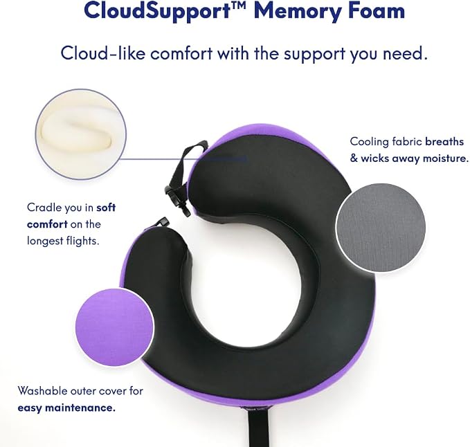 C CUSHION LAB Travel Pillow, Award-Winning Patented Ergonomic Design for Chin & Neck Support Memory Foam Neck Pillow, Compact Airplane Pillow for Traveling, Flight, Car (Royal Purple, Large) - Image 6
