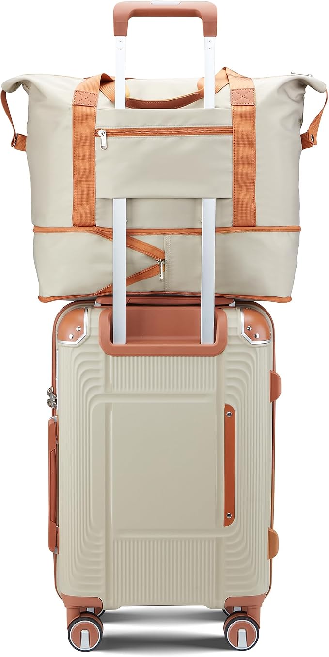 5 Piece Luggage Sets PP Hardshell with Duffel & Toiletry Bag, Carry-on Suitcase Set (20/24/28) with Detachable Spinner Wheels, YKK Zippers & Corner Guards, Lightweight TSA Lock (Light Khaki) - Image 8