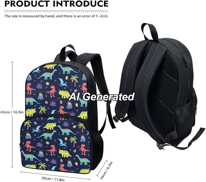 Dinosaur Boys Bookbag Kids Backpack for Boys Elementary Kindergarten Preschool School Bag Set with Lunch Box and Pencil Case, 3Pcs - Image 3