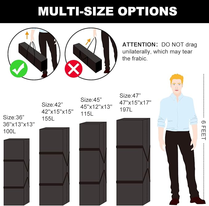 Sports Duffle Bag - Extra Large Travel Duffel Luggage Bag with Upgrade Zipper, Sturdy & Water Resistant, Black (Black 47inch 2Pack) - Image 6