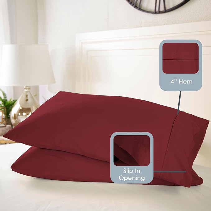 Pizuna 100% Luxury Cotton King Size Pillow Case Rio Red, 1000 Thread Count 100% Long Staple Cotton Sateen Pillowcase, Pillow Covers with Stylish 4" Hem (Combed Cotton King Pillowcase Set of 2) - Image 3
