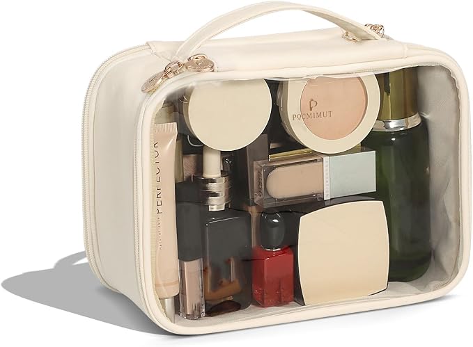 Pocmimut Clear Makeup Bags,Small Makeup Pouch with Large Cosmetic Bag Toiletry Bag Car Accessories Storage for Women,Travel Essentials Organizers,Beige - Image 5