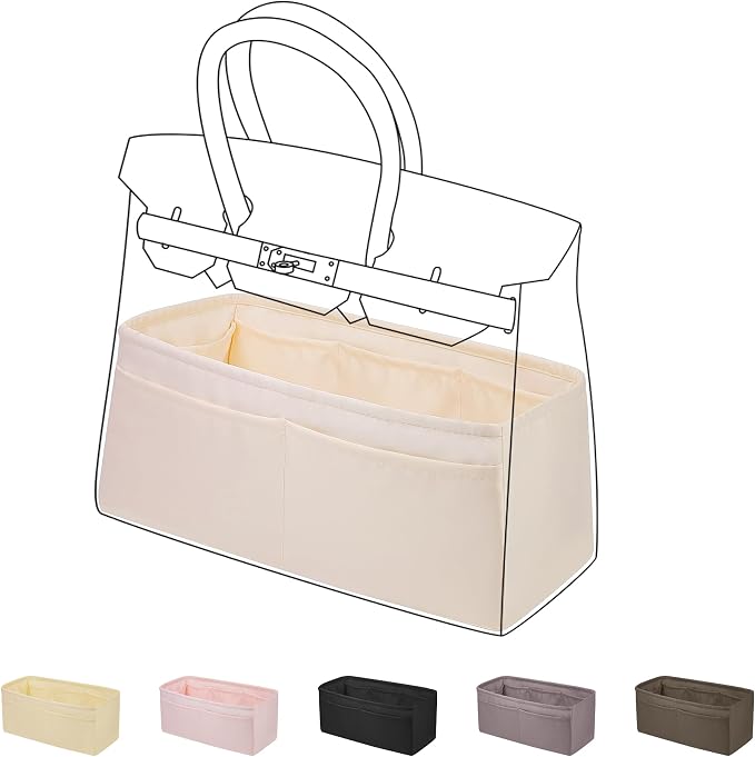 DGAZ Purse Organizer Silky Smooth,Silk,Luxury Handbag Tote in Bag Shapers, Women- Fits Birkin25/30/35/40 Bags (Craie, BK25) | Soft and Lightweight,Perfect Fit,Multi-pocket Storage,Bag Protector,Luxury Bag Care,Handmade,for Smooth Bag Organizer by DGAZ