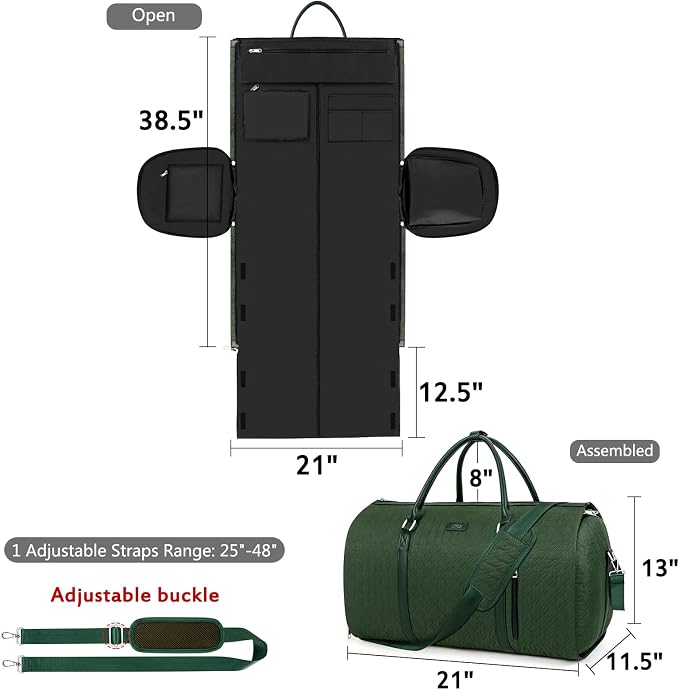 Convertible Garment Duffle Bags for Travel - Carry On Garment Bags With Toiletry Bag, Large Weekender Bags for Women Men 2 in 1 Hanging Suitcase Suit Travel Duffel Bags (2pcs Set, Green) - Image 5