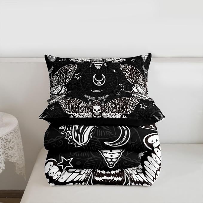 Erosebridal Gothic Boho Comforter Set - Twin Skull Moth Bedding Set with Skeleton Bones Mandala Duvet Sets for Halloween Bedroom Decor (1 Comforter + 1 Pillowcase) - Image 7
