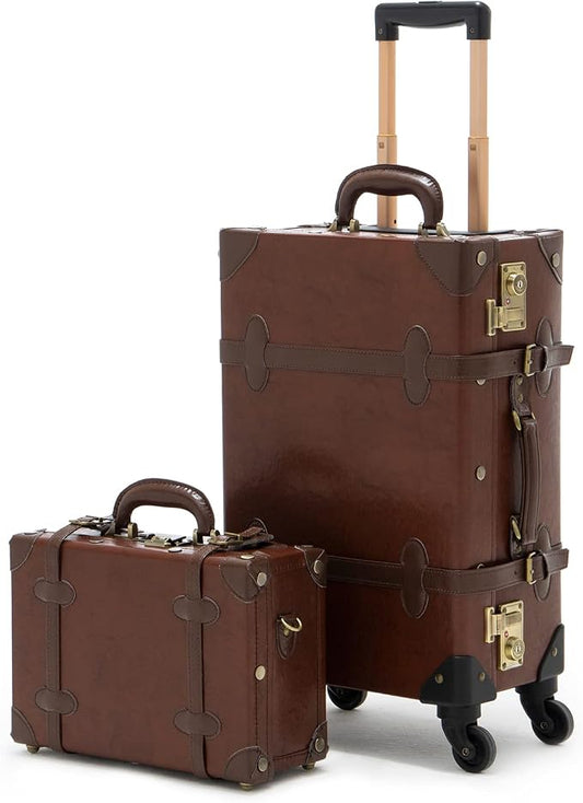 COTRUNKAGE 2 Piece Vintage Luggage Sets, Retro Carry On Suitcases for Women with Wheels, Cabin Size TSA Lock, Caramel Brown by COTRUNKAGE