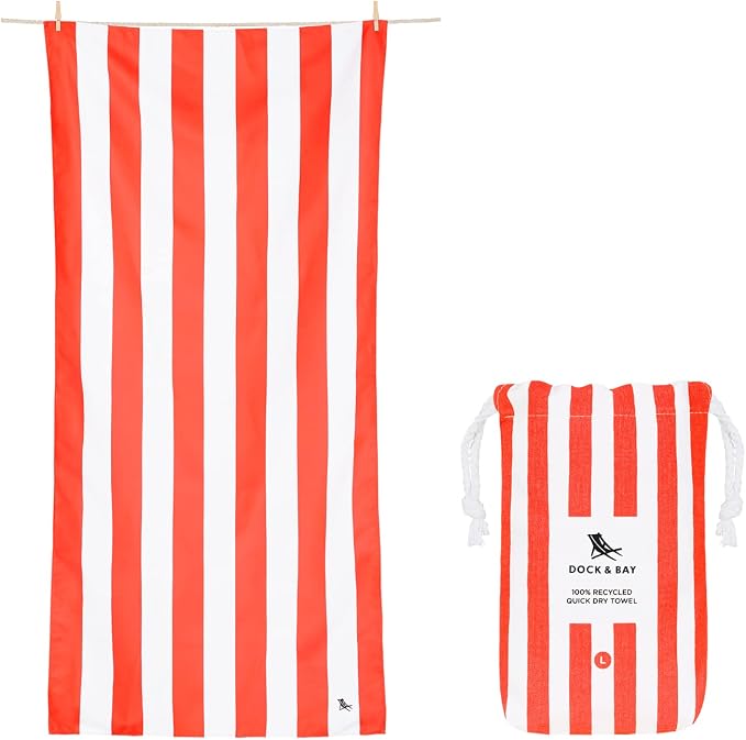 Dock & Bay Beach Towel - Quick Dry, Sand Free - Compact, Lightweight - 100% Recycled - Includes Bag - Cabana - Waikiki Coral Red - Large (160x90cm, 63x35) by DockBay