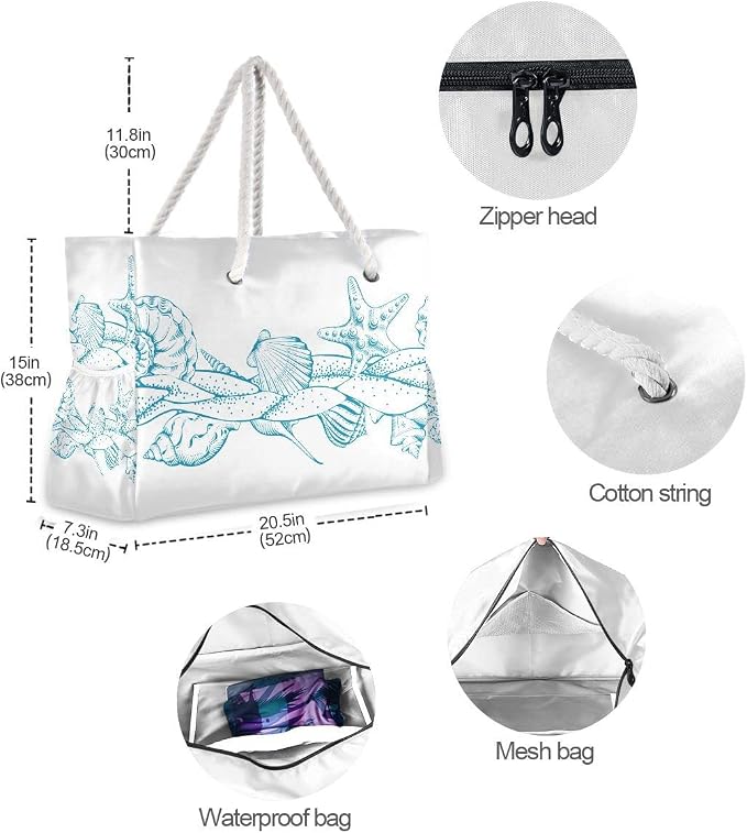 senya Large Beach Shoulder Bags Canvas Tote Water Resistant for Gym Travel Daily - Image 6