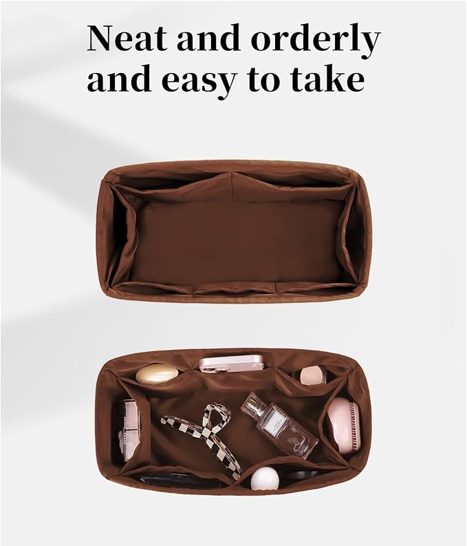 Organizer Insert for Onthego PM, Satin Purse Organizer for Luxury Bag, Lightweight and Soft Purse Dividers for Woman Handbags, Multiple Pockets with Organized Capacity (Gold, PM) - Image 2
