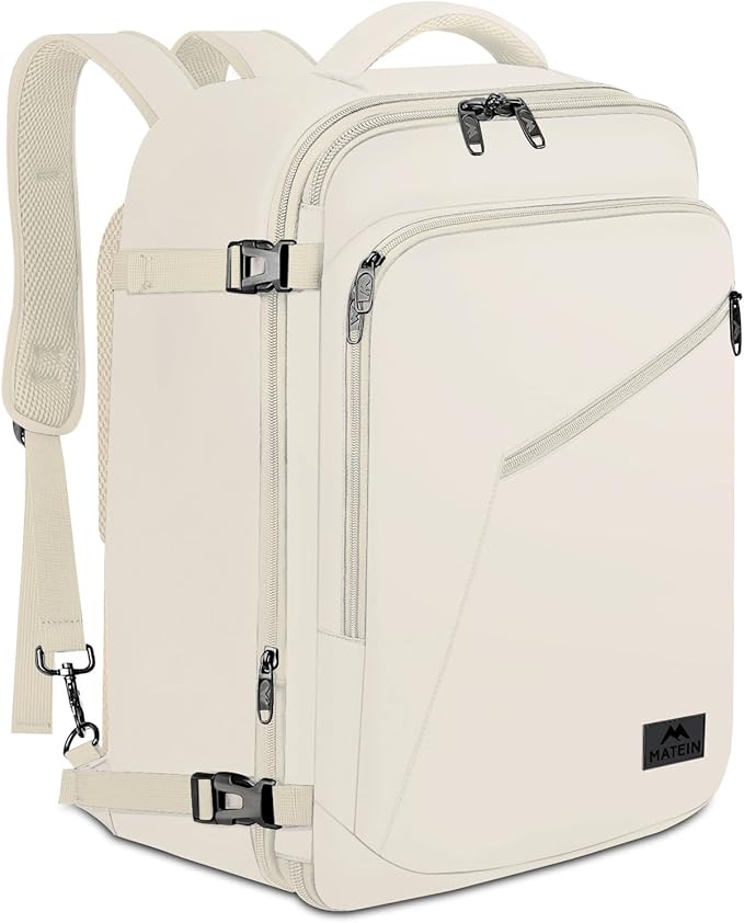 MATEIN Large Travel Backpack Women, Lightweight Carry on Backpack & Hidden Shoulder Straps, Waterproof Anti-Theft Daypack for Flight, Expandable Hiking Weekend Daypack, Travelling Gifts, Beige | Expandable Weekender Daypack, Large Capacity, Adjustable ... by MATEIN