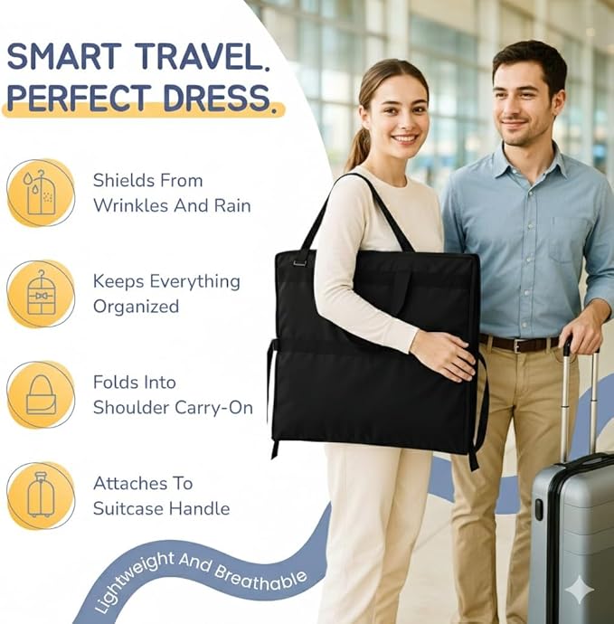Wedding Dress Garment Bag 72" – Waterproof Trifold Travel Garment Bag for Bridal Gown with Shoulder Strap, Suitcase Sleeve & Accessory Pockets – Fits Full Skirts, Oxford Fabric, Carry Handle - Image 4