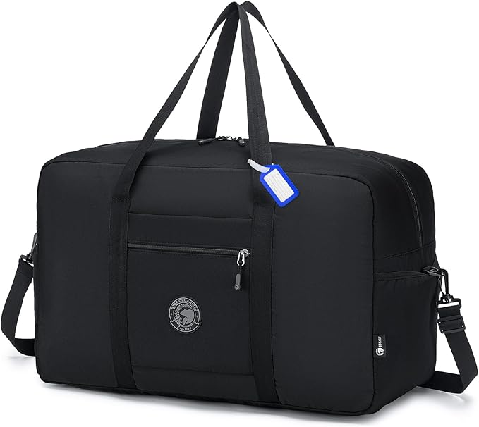 Carry on Bag 22x14x9 Airlines Approved, 48L Canvas Travel Duffel Bags for Men Women Duffle Bag for Airplane Weekender Overnight Gym (Black) by Nixjoro