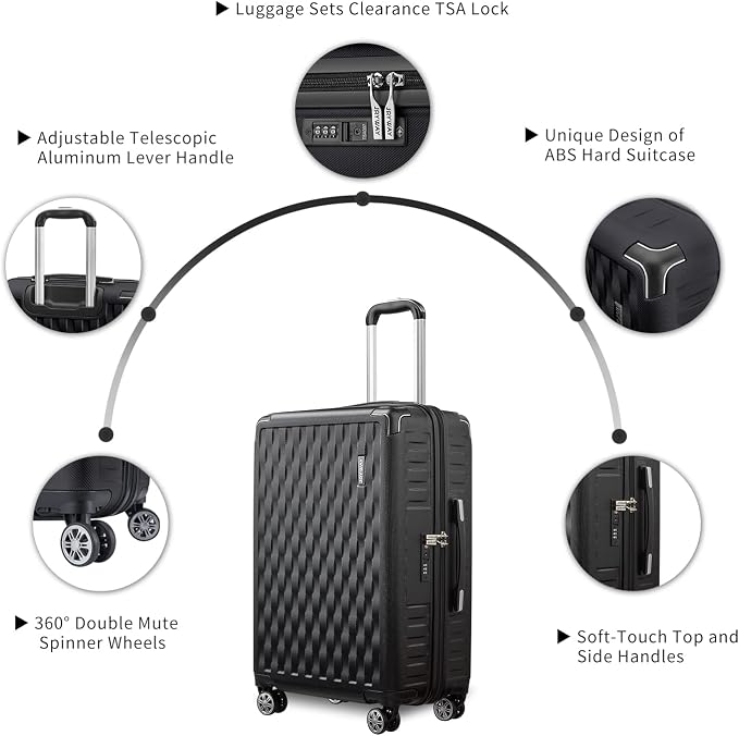 Melalenia Luggage 10 Piece Sets Clearance,Large Suitcase Set Spinner Wheels with TSA Locks,Hard Shell Luggage Sets for Women Travel Suitcase (10Pcs Black) - Image 6