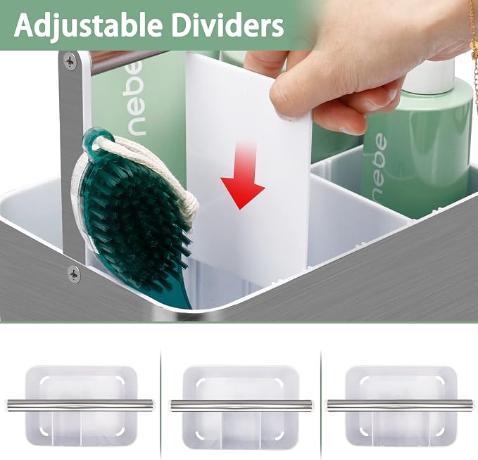 BYUNER Plastic Shower Caddy Dorm: Portable Bathroom Caddy Organizer for College with Handle and Adjustable Divider, Utility Hard Shower Basket Bin Tote for Toiletry,Shampoo,Soap,Cleaning Product - Image 5