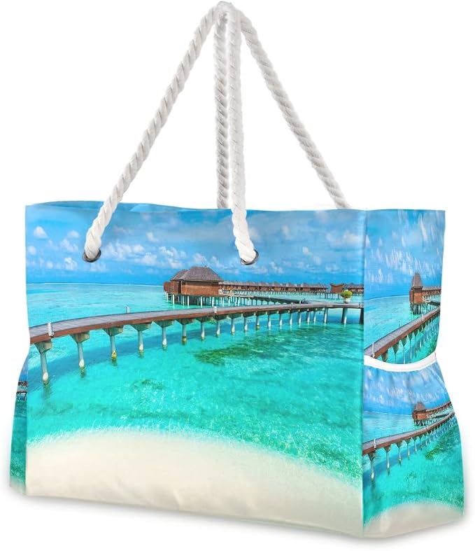 senya Large Beach Shoulder Bags Canvas Tote Water Resistant for Gym Travel Daily by senya
