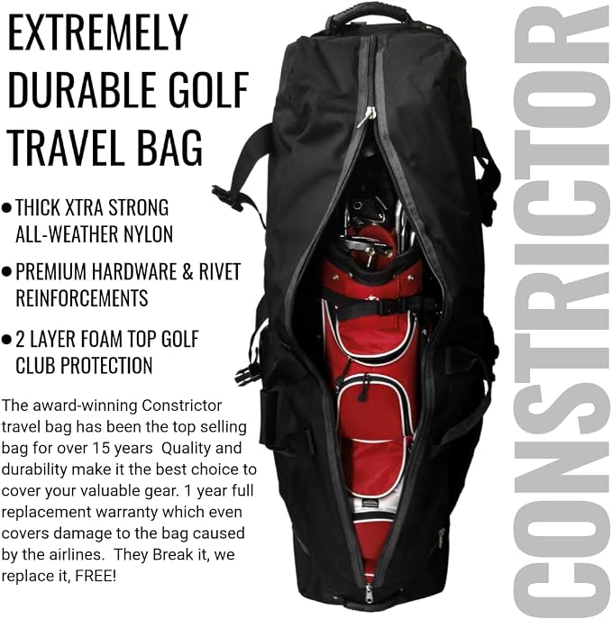 CaddyDaddy Constrictor Soft-Sided Golf Travel Bag Cover with Thick Dense Foam Padded Top 1 Year Full Travel Bag Replacement Coverage | Wheels & Lockable Zippers Case for Transporting Clubs on Airlines - Image 4