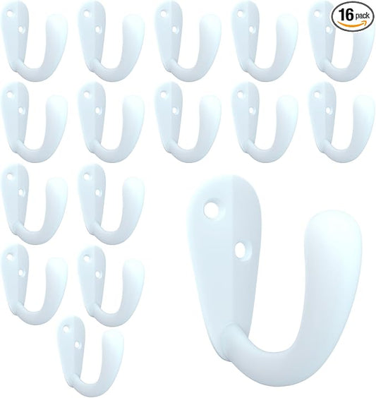 CBWLWJ 16 Pack Coat Hooks Wall Mounted Single Prong Robe Wall Hooks for Hanging Towel Hooks for Living Room, Bathroom, Kitchen, Bedroom for Coat, Bag, Scarf, Towel, Hat, Key, Cup (White) by CBWLWJ