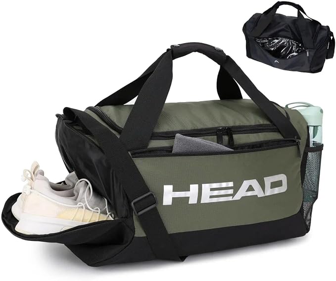 HEAD 45L Gym Duffel Bag with Separate Shoe Compartment & Wet Pocket for Men | Waterproof, Large Openning, with side pocket&inner large zipper pocekt, for Sport, Workout, Fitness, Swimming, Travel by Unknown
