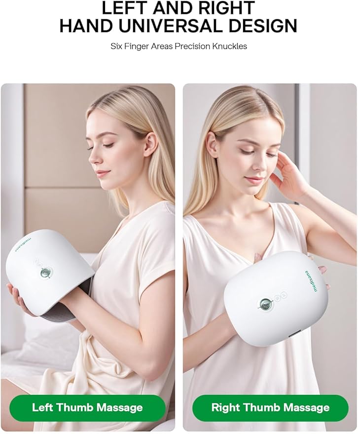Medisana Hand Massager with Heat and Compression, Cordless Hand Massager for Arthritis and Carpal Tunnel Relief, Knuckle Stretching Massage, Birthday Christmas Gifts for Men Women Dad Mom-White
