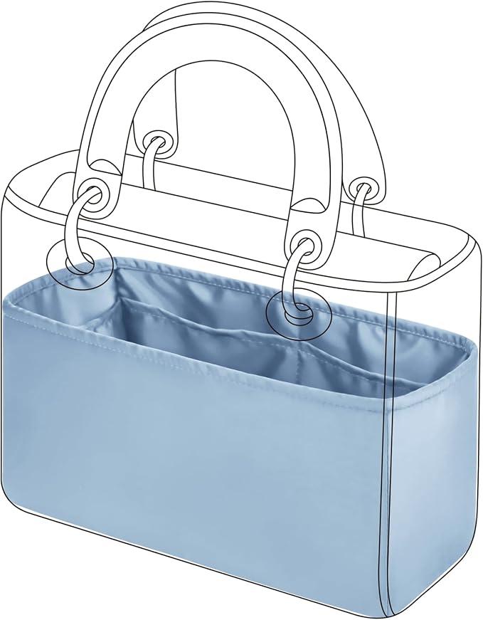 DGAZ Silk Purse Organizer Insert for Lady-Dior Bag(Azure,L) | Soft and Lightweight,Perfect Fit,Multi-pocket Storage,Bag Protector,Luxury Bag Care,Handmade,for Smooth Bag Organizer by DGAZ