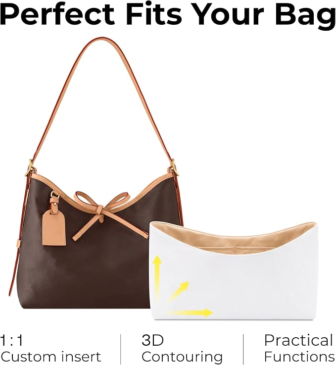 Handbag Organizer Insert for LV Carryall PM, Custom Fit Inside Premium Vanile Lightweight WaterResistant Purse Insert with Cup Holder Accessories - Image 3