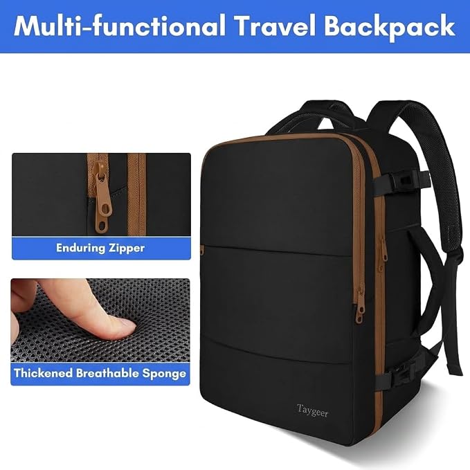 Taygeer Backpack for Women, Carry on Backpack with Laptop Compartment | Travel Laptop Mochila Carry On Luggage with Shoe Pouch, Airline Approved Personal Item Bag For Weekender Hiking, Black Khaki - Image 7