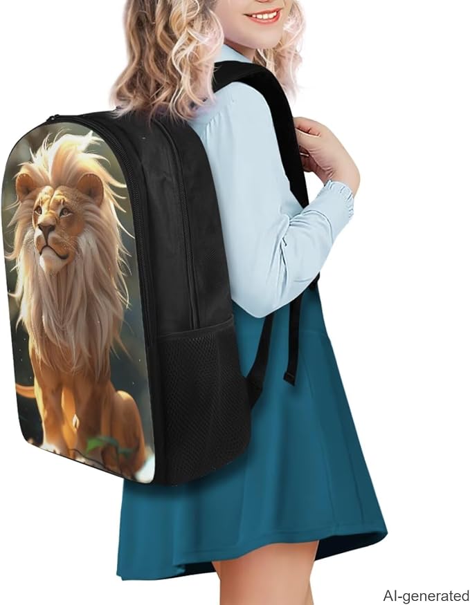 Lion Backpack for Kids Girls Backpack with Lunch Box Water Bottle Pouch and Big Pencil Pouch 4PCS Set Large Bookbag with Compartments 17" Sturdy School Bag for Boys Kids Back to School Gifts - Image 2