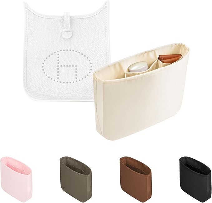 Purse Organizer Insert for Luxury Bag - Satin & Lightweight Fabric with Inside Pockets, Portable for Commute, Travel, Shopping, and Evening, Multicolor Options, Fits Evelyne 33 GM(Craie, GM) by KINGSINBAG