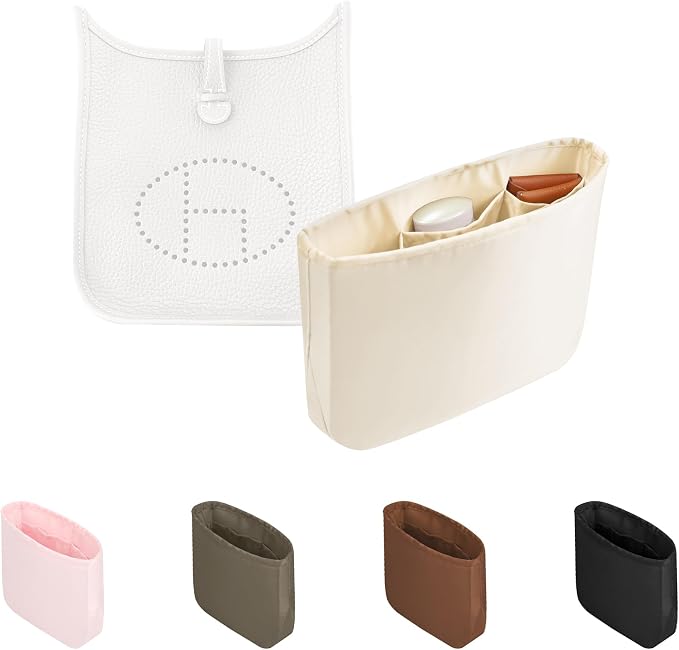 Purse Organizer Insert for Luxury Bag - Satin & Lightweight Fabric with Inside Pockets, Portable for Commute, Travel, Shopping, and Evening, Multicolor Options, Fits Evelyne 29 PM(Craie, PM) by KINGSINBAG