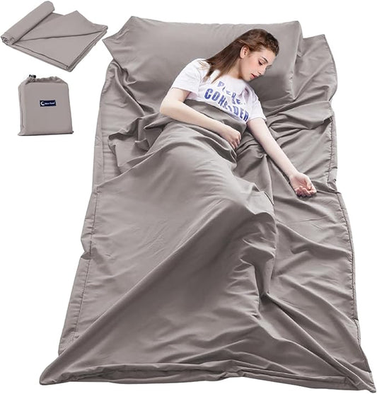 Lightweight Sleep Sack, Compact Sleeping Bag Liner Travel Sheets for Hotel | Soft Breathable Adult Sleep Sack, 4 Season Travel Sheet for Hostel Camping Backpacking Hiking, Machine Washable, 3 Sizes by Mannice