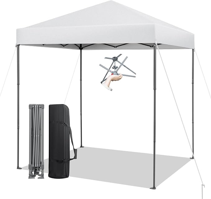 6.6 x 6.6 Ft Pop Up Canopy, 1 Person Instant Setup Canopy Tent with Push Center Lock, 8 Stakes, 4 Ropes & Carrying Bag, Portable Easy Up Gazebo Shelter for Outdoor Camp, Beach, Patio & Party by Unknown