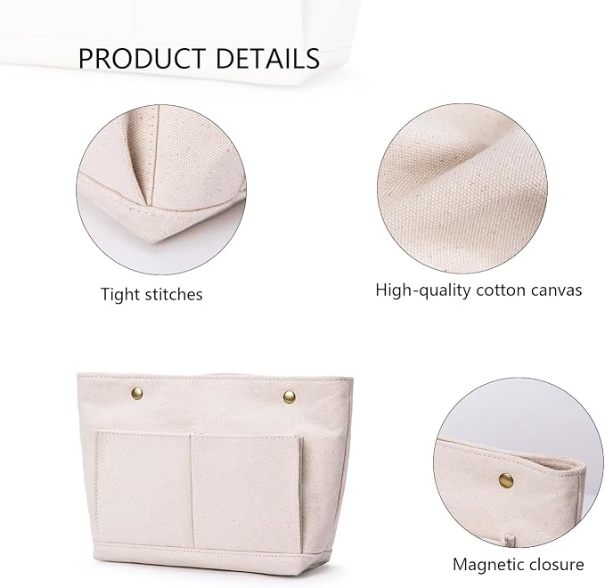 Cosmetic Bags - Bag Organizer Insert with Purse Dividers - Inside Purse Organizer for Easy Storage -Lightweight and Convenient (S, Beige) - Image 3