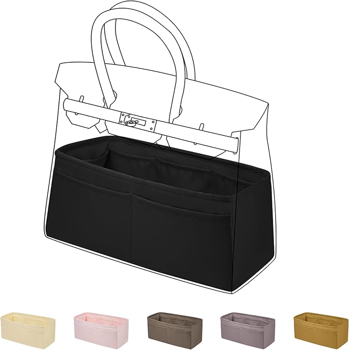 DGAZ Silk Purse Organizer Insert for Birkin Bag(Black,BK40) | Soft and Lightweight,Perfect Fit,Multi-pocket Storage,Bag Protector,Luxury Bag Care,Handmade,for Smooth Bag Organizer by DGAZ