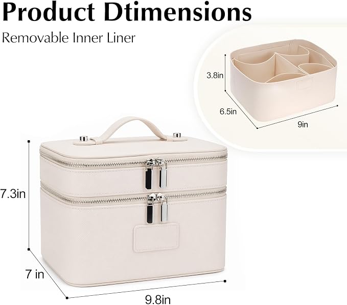 Makeup Case, Large Capacity Leather Makeup Bag for Women,Large Capacity Waterproof Double Leather Cosmetic Case,Removable Compartment Travel Organizer - Image 2