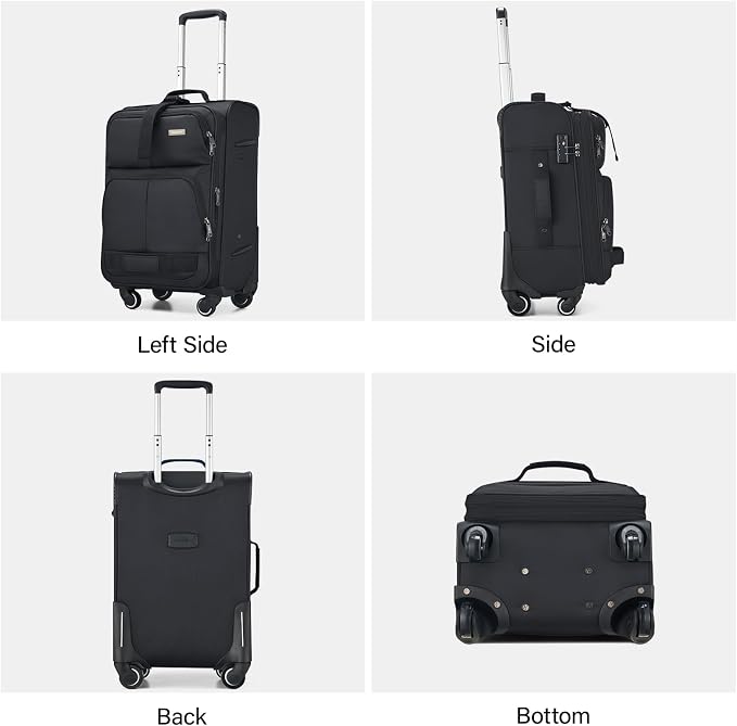 Hanke 20 Inch Softside Expandable Carry On Luggage with Spinner Wheels, Rolling Suitcase Travel Luggage with TSA Approved Luggage,Black - Image 8