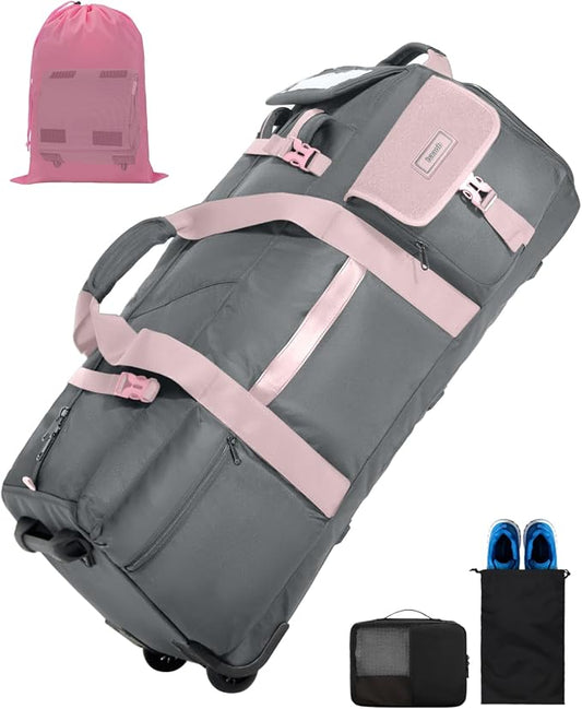 Foldable 90L Rolling Duffel Bag with Wheels, 4-in-1 Carry Water-resistant Travel Duffle with Shoe Compartment&Quick-Access Pockets, Multi-Purpose Bag for Gym, Camping by baaob