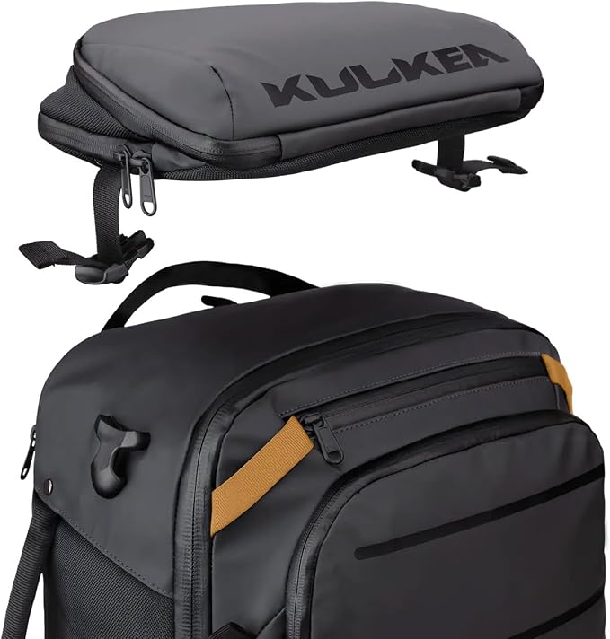 Käydä 44L Travel Backpack - Spacious Carry On Backpack with Detachable Travel Pouch, Magnetic Water Bottle Pocket, Passport and Laptop Pocket - Convertible Boot Bag for Snow Sports (Black/Gold) - Image 8