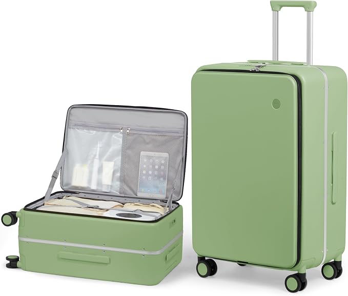 mixi 26 Inch Large Checked Luggage PC Hard Shell Suitcase Top Opening Aluminum Frame Travel Suitcases with Wheels, Avocado Green by MIXI