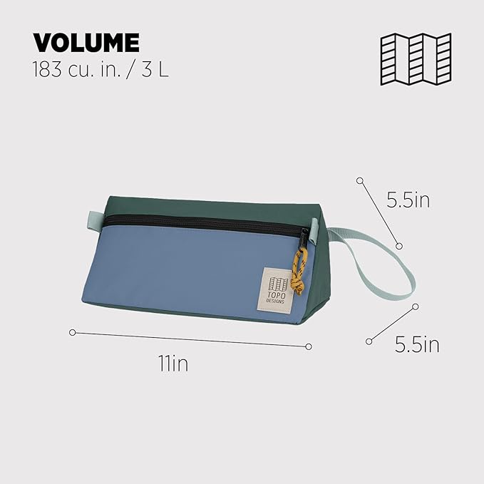 Topo Designs Dopp Kit - Travel Bag for Personal Care Essentials, Self Standing Triangular Shape, Fully Lined for Easy Cleaning, Recycled Nylon (Stone Blue/Forest) - Image 3