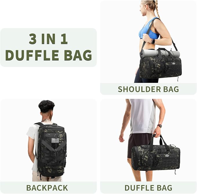 Bosstin Gym Bag for Men & Women,45L Travel Duffle Sports Duffel Bag Gym Weekender Overnight Backpack with Shoe Compartment (GREEN CAMOUFLAGE) - Image 5