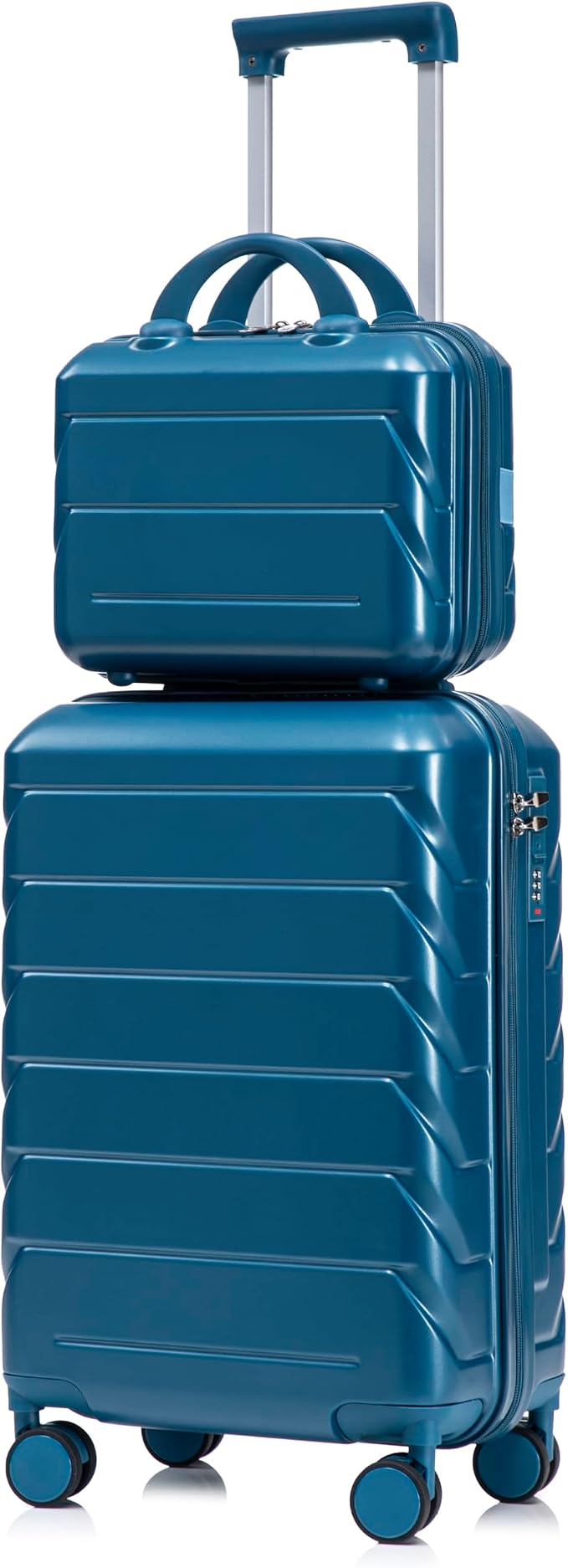 2-Piece ABS Hard Shell Lightweight Carry-On Luggage Set (14" & 20"), 360-Degree Spinner Wheels, Adjustable Telescopic Handle and Combination Lock for Travel, Dark Blue by LUCCALILY