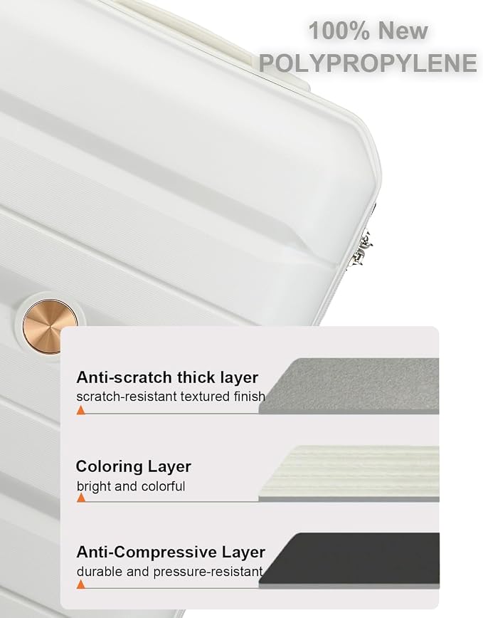 Somago 20 Inch Carry On Luggage Sets Hardside Suitcase with Double Spinner Wheels and TSA Lock YKK Zipper (Creamy White,14/20) - Image 2