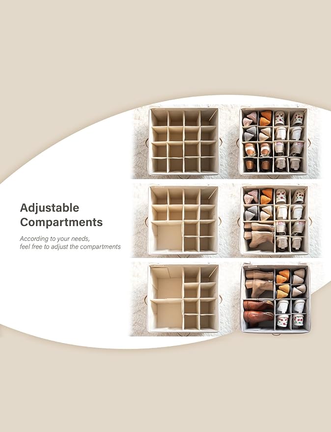 StorageWorks Shoe Organizer for Closet, Fits up to 24 Pairs, Shoe Cubby Storage Containers with Adjustable Dividers and Clear Cover, Grey - Image 4