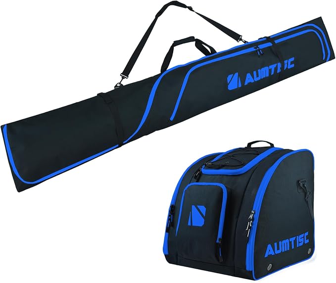 AUMTISC Padded Ski and Boots Bag Combo for Air Travel Flying, Skis Bags Adjustable Length for Skis Up to 200cm and Boots Up to Size 13 by AUMTISC