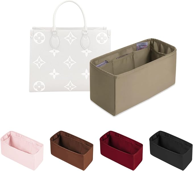 Organizer Insert for Onthego GM, Satin Purse Organizer for Luxury Bag, Lightweight and Soft Purse Dividers for Woman Handbags, Multiple Pockets with Organized Capacity (Gris Tourterelle, GM) by KINGSINBAG